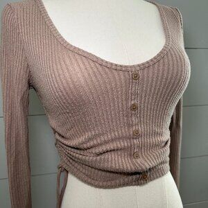 Hollister Brown Cropped Sweater with Ties- Cashmere Blend XS